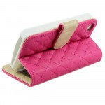 Wholesale iPhone 5C Quilted Flip Leather Wallet Case (Hot Pink)